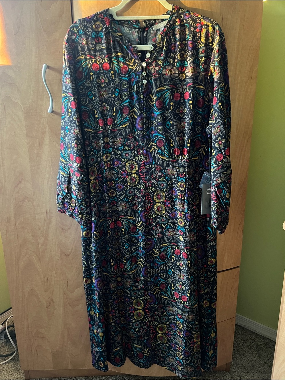 Habitat Black Long Sleeve Floral Midi Dress